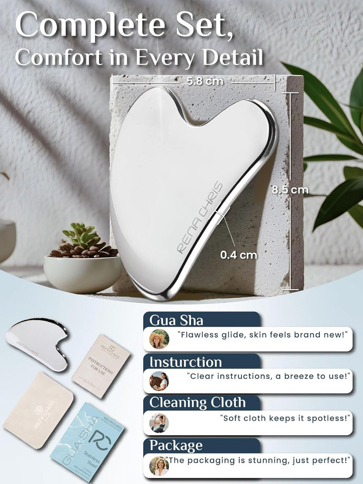 Gua Sha Facial Tools, Stainless Steel Guasha Tool for Acupuncture, Manual Massage Tool for Jawline Sculpting and Puffiness Reducing, Gua Sha Facial Massage Tool, Skin-Care Gift